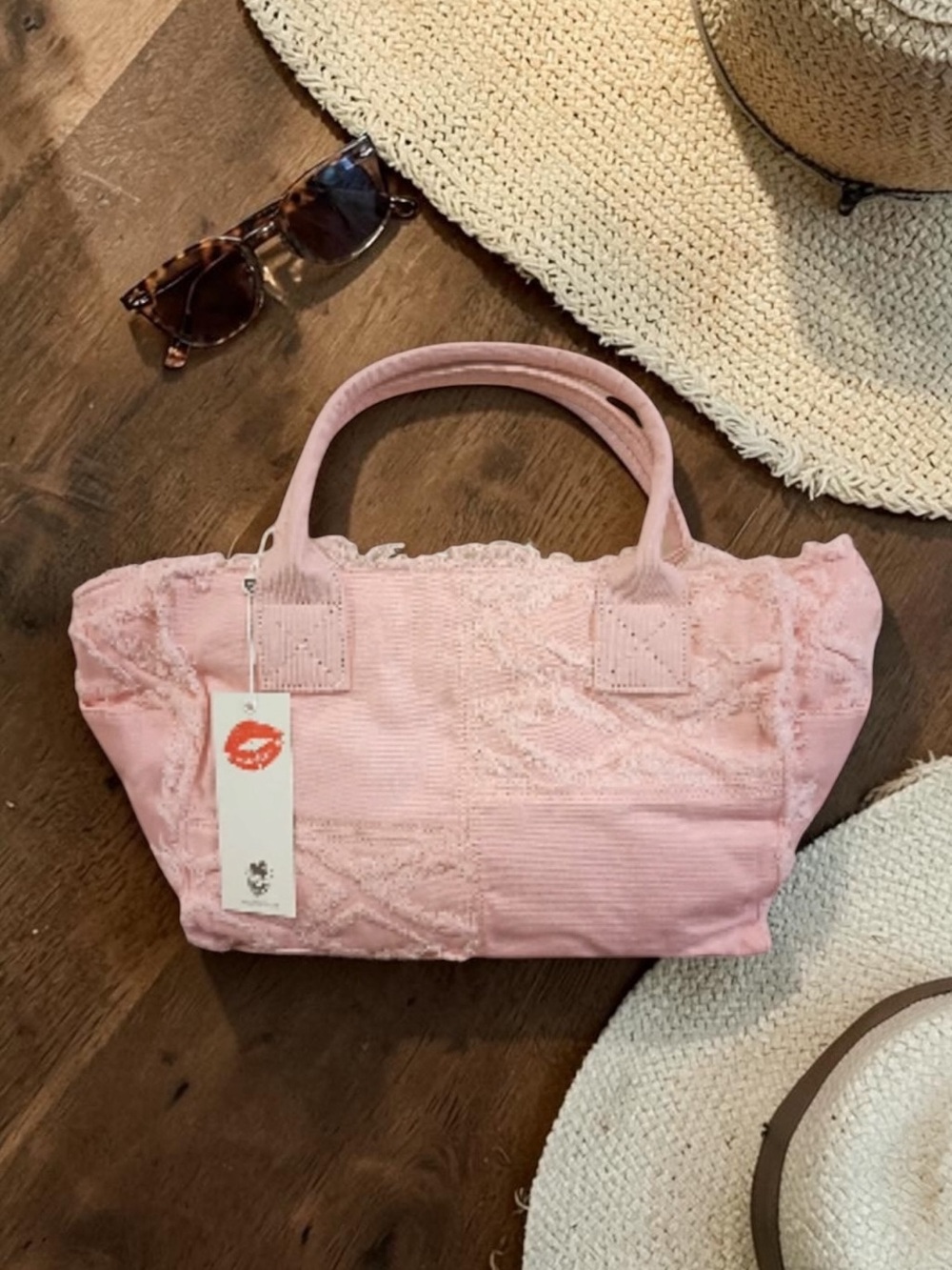 Wildfox Pink Frayed Denim Tote with Detachable Shoulder Strap NWT 🌸 - Picture 7 of 8